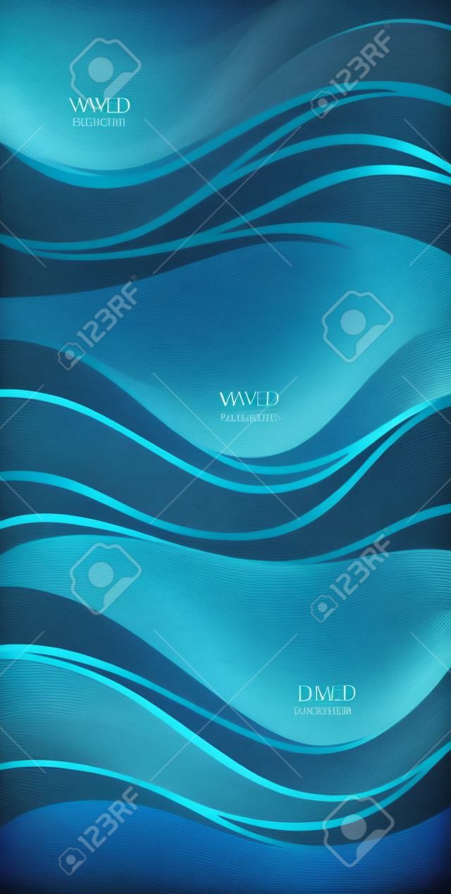 Állítsa be a tengeri minta stilizált kék hullámok egy könnyű backgroun
