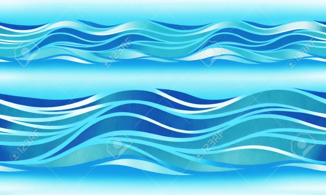 Marine naadloos patroon met gestileerde blauwe golven op een lichtrug