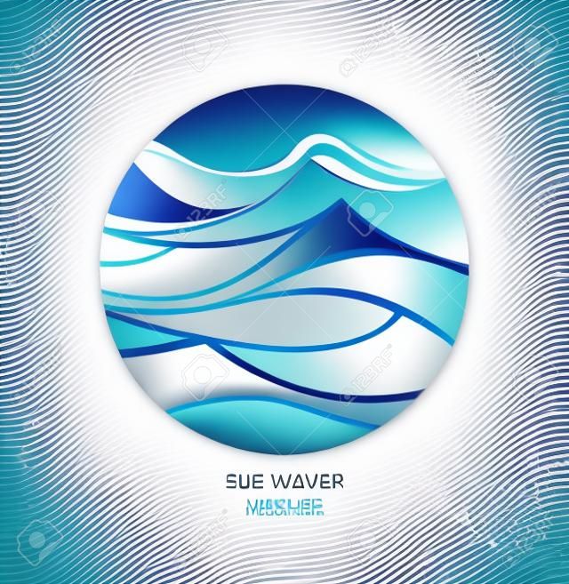 Fundo abstrato com moldura redonda das ondas. Projeto do logotipo Wave Wave. Cosmetics Surf Sport Logotype conceito.