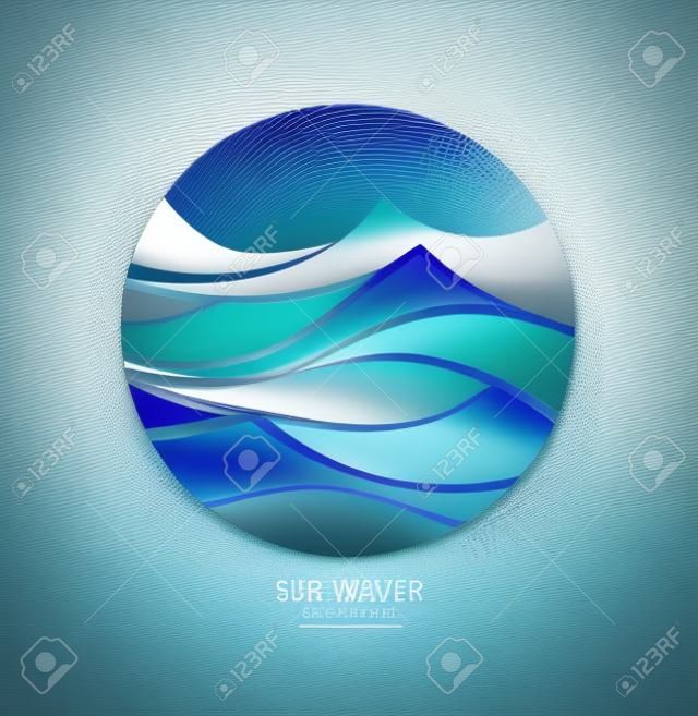 Abstrakter Hintergrund mit rundem Rahmen von Wellen. Wasserwellen-Logo-Design. Kosmetik Surf Sport Logo Konzept.