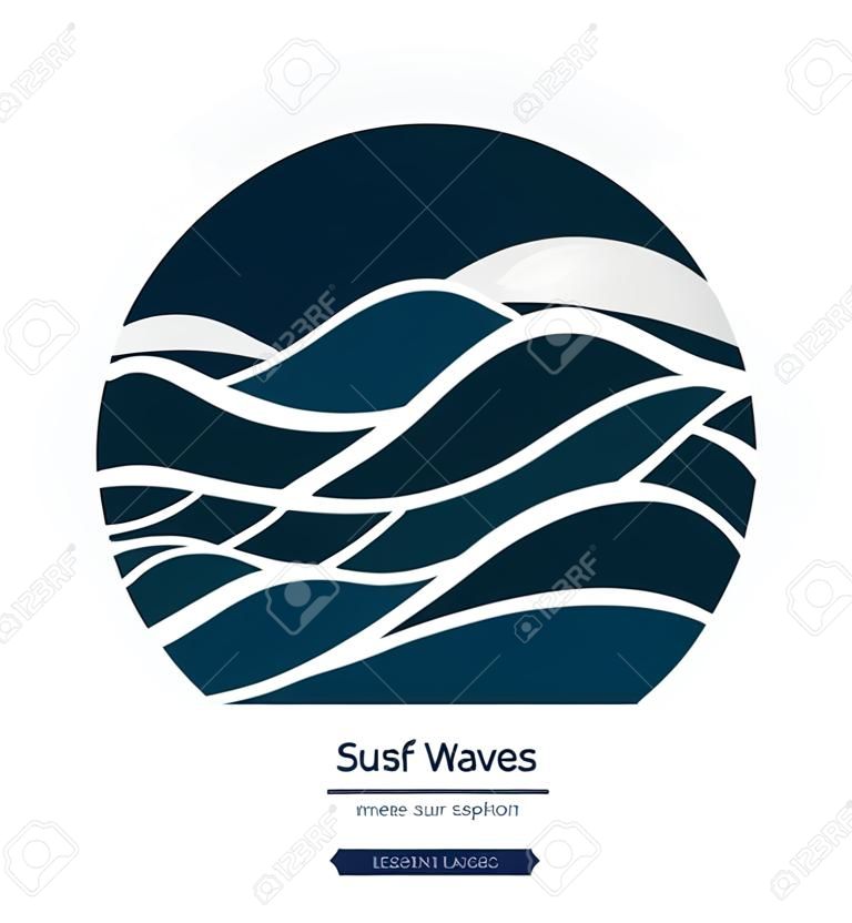 Abstract background with round frame of waves.Water Wave Logo design. Cosmetics Surf Sport Logotype concept.
