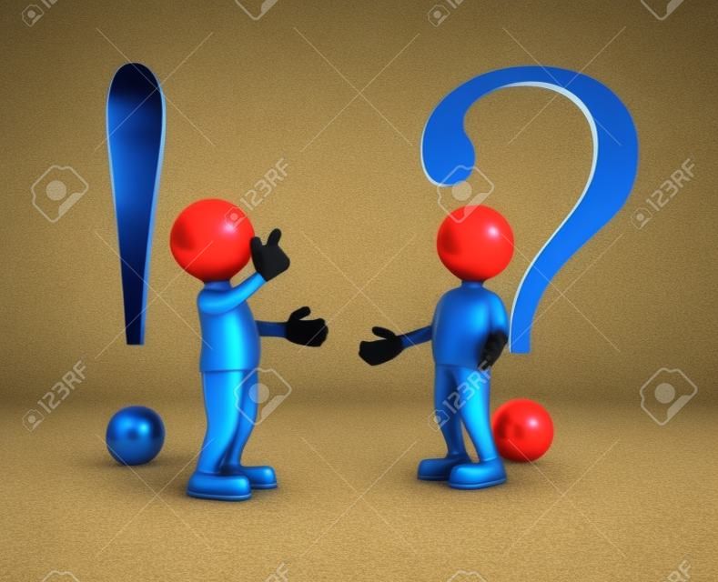3d people - man, person with a exclamation mark and a question mark