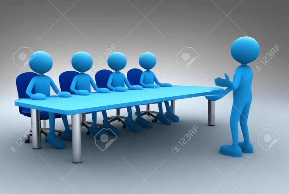 3d osób - mężczyzna, człowiek przy stole konferencyjnym. Pracownik i pracodawca w spotkaniu.