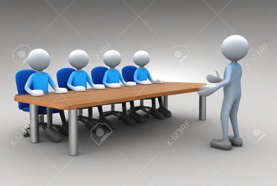 3d people - man, person at a conference table. Employee and employer in the meeting.