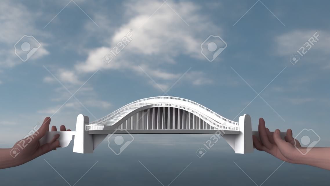 Koncepcyjne most obsługiwane przez niektóre ręce. Jest to 3d renderowanie ilustracji