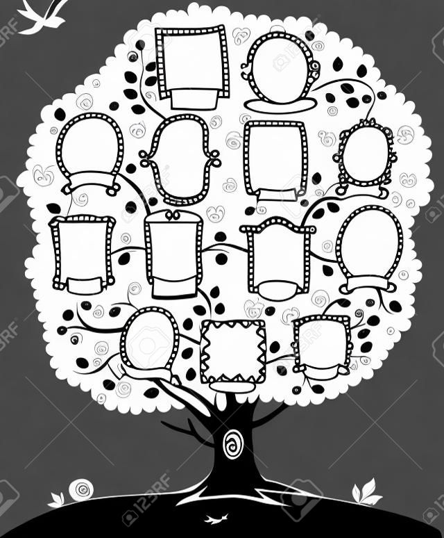 Drzewo genealogiczne, drzewo genealogiczne, wektor tła, czarno-biały rysunek