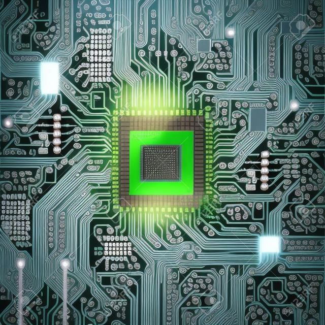 Procesor komputera i chip układ płyty głównej. Chip CPU elektronicznej obwodami z procesora ilustracji wektorowych