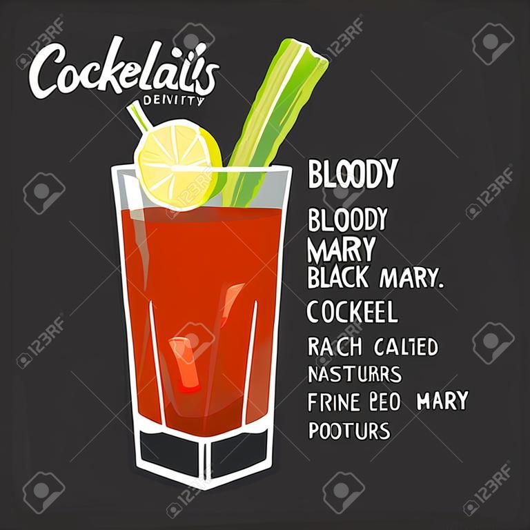 Bloody Mary Cocktail black red tomato vector illustration
