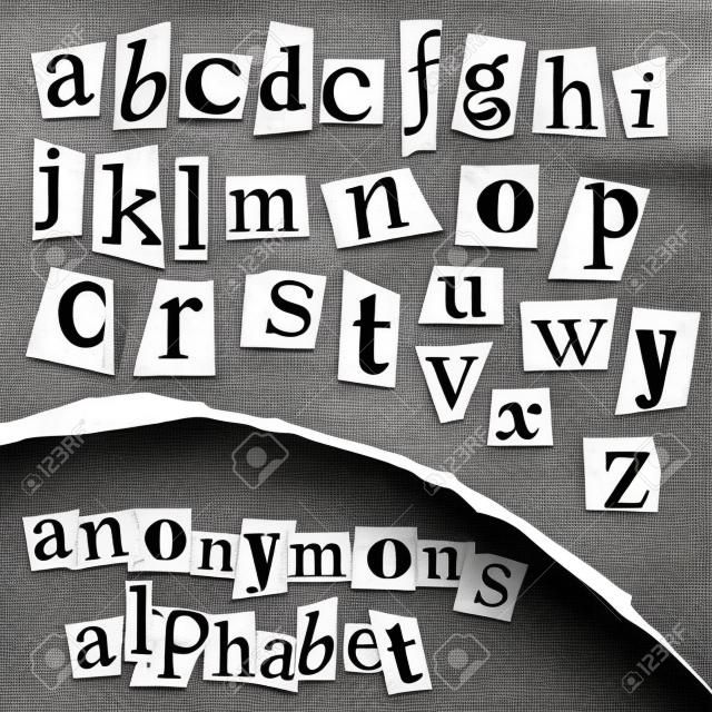 Anonymous alphabet made from newspapers - black and white detailed letters