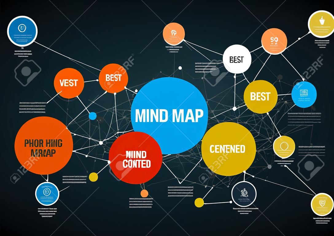 Vector abstract mind map infographic template with place for your content - dark version