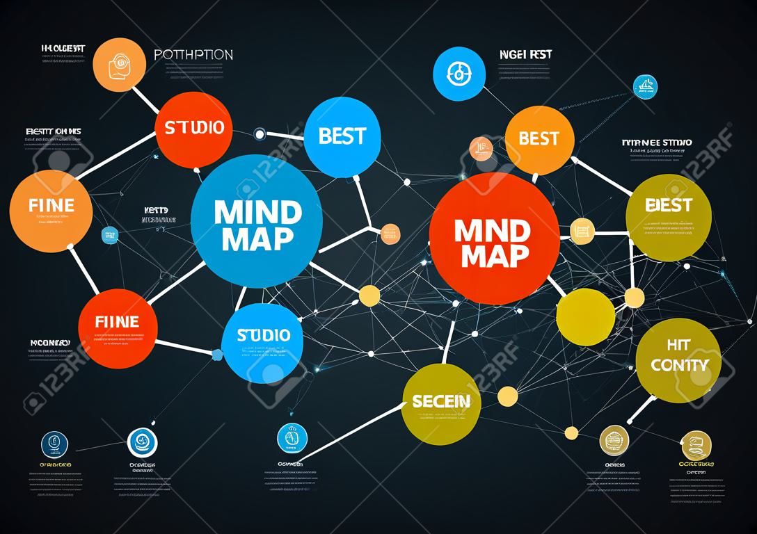 Vector abstract mind map infographic template with place for your content - dark version