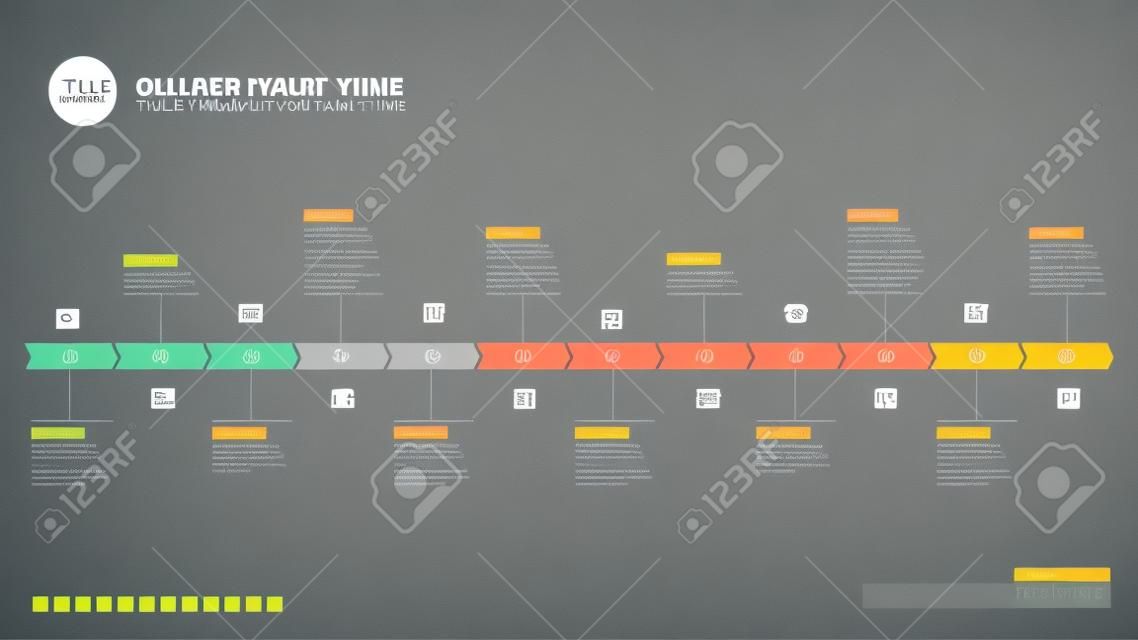 Full year timeline template met alle maanden op een horizontale tijdlijn