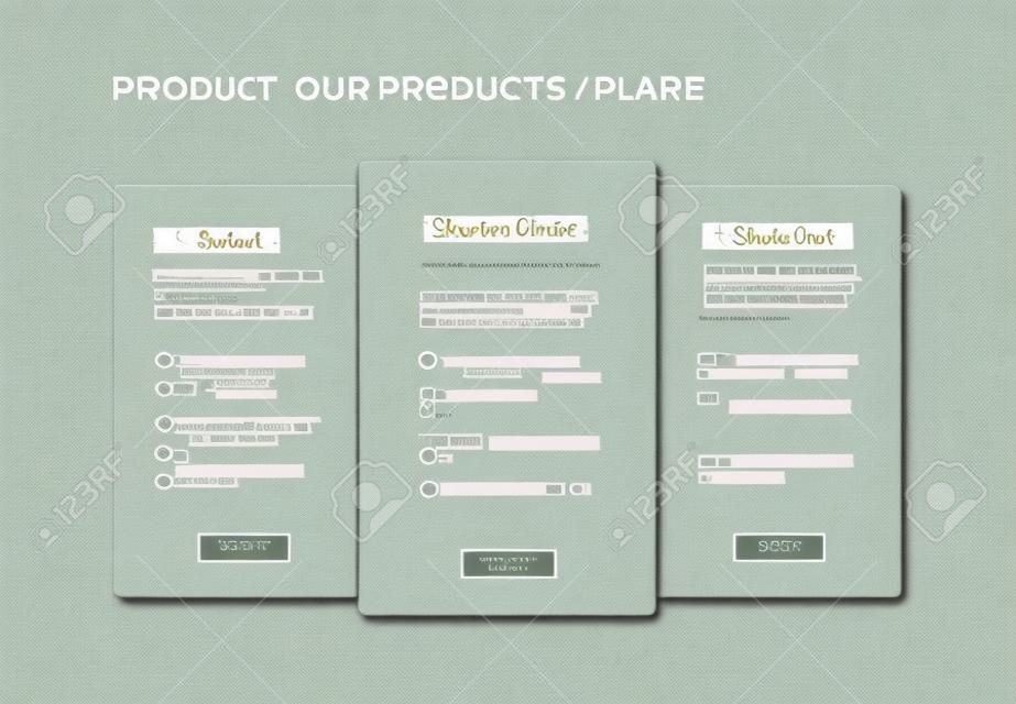 Productkenmerken schema template kaarten met drie diensten, functielijsten, orderknoppen en beschrijvingen - metallic versie