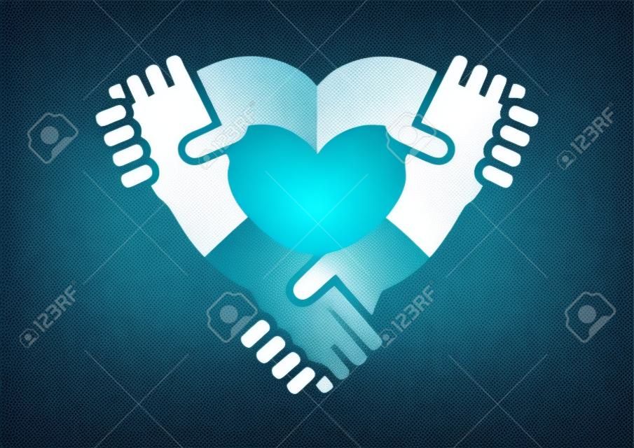 Vector vector holding hands. Heart shaped  design.