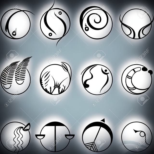 conjunto minimalista de los símbolos aislados de color negro horóscopo