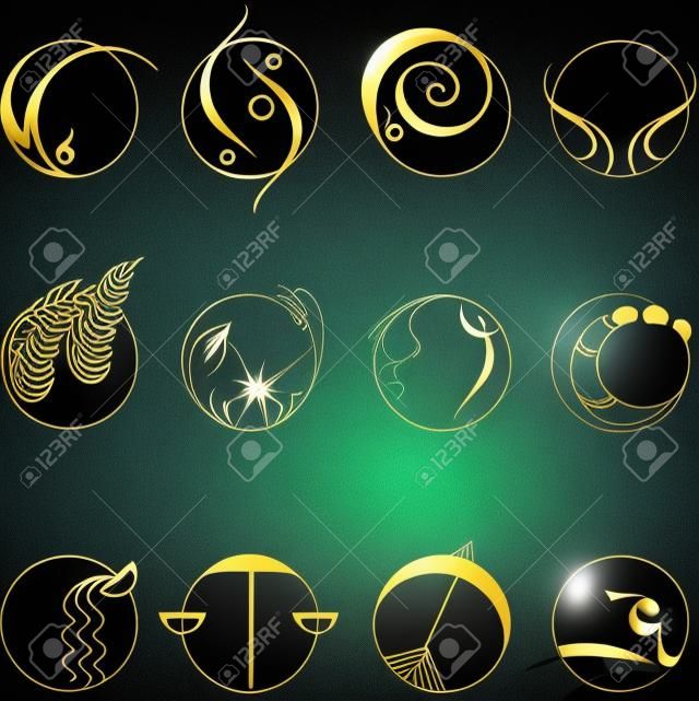 conjunto minimalista de los símbolos aislados de color negro horóscopo