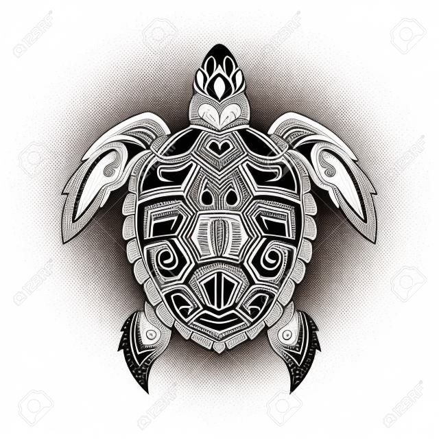 L'image de la tortue dans un tribal sur un fond blanc.