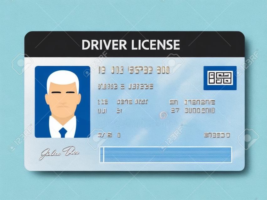 Płaski mężczyzna prawa jazdy szablon karty plastikowej, ilustracji wektorowych karty identyfikacyjnej