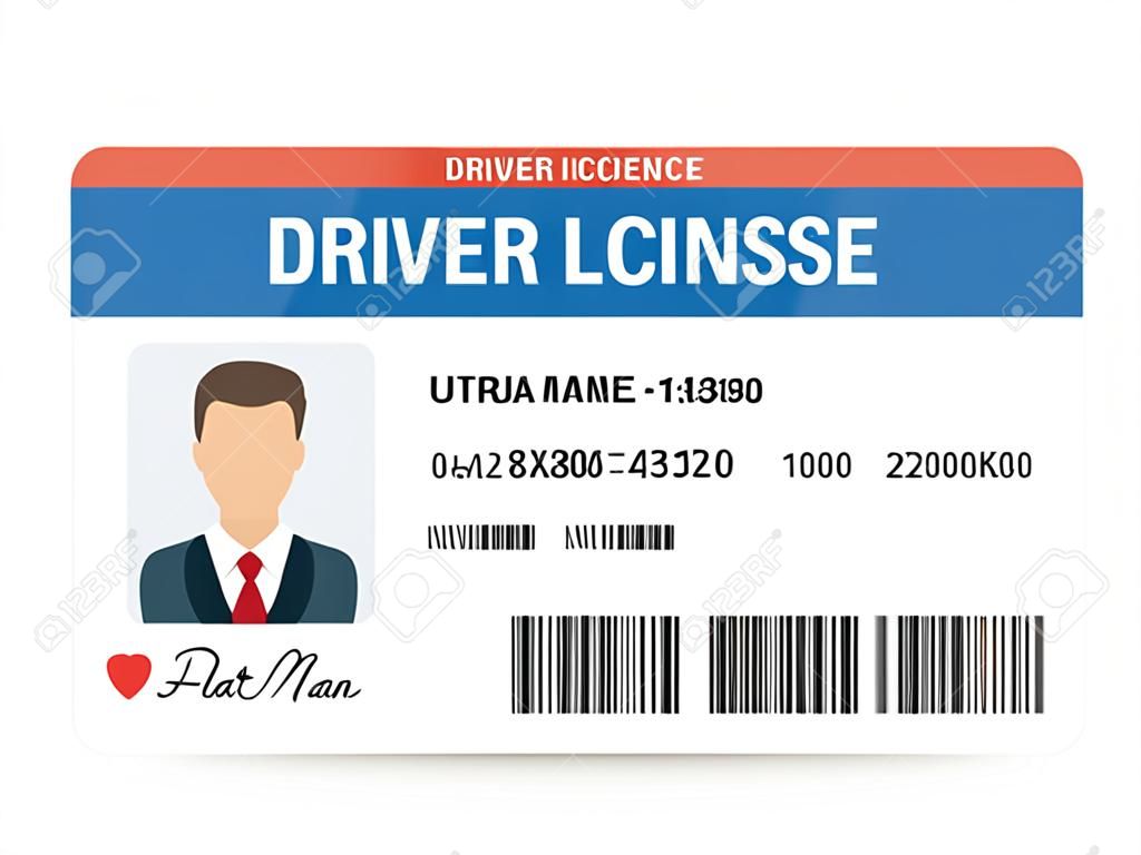 Plantilla de tarjeta plástica de la licencia de conductor plano, ilustración de vector de tarjeta de identificación