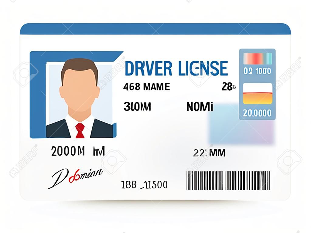 Плоский человек водитель лицензии пластиковой карты шаблон, ID карты векторной иллюстрации