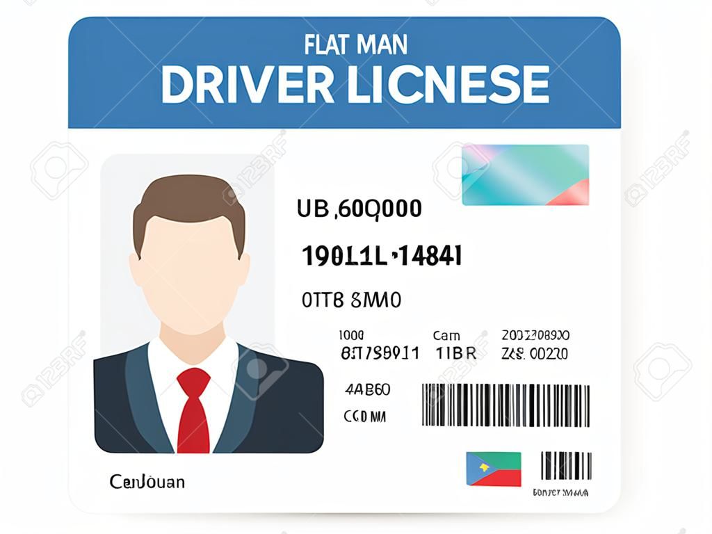 Modèle de carte plastique licence pilote plat homme, illustration vectorielle de carte d'identité