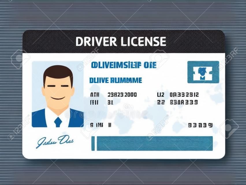 Flat man driver license plastic card template, id card vector illustration