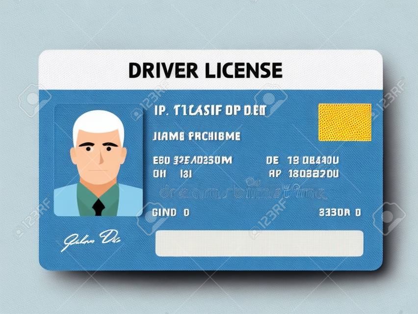 フラット男ドライバー ライセンス プラスチック カード テンプレート、id カード ベクトル イラスト