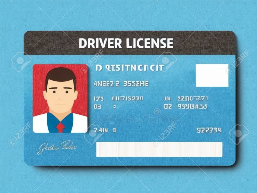 Plantilla de tarjeta plástica de la licencia de conductor plano, ilustración de vector de tarjeta de identificación