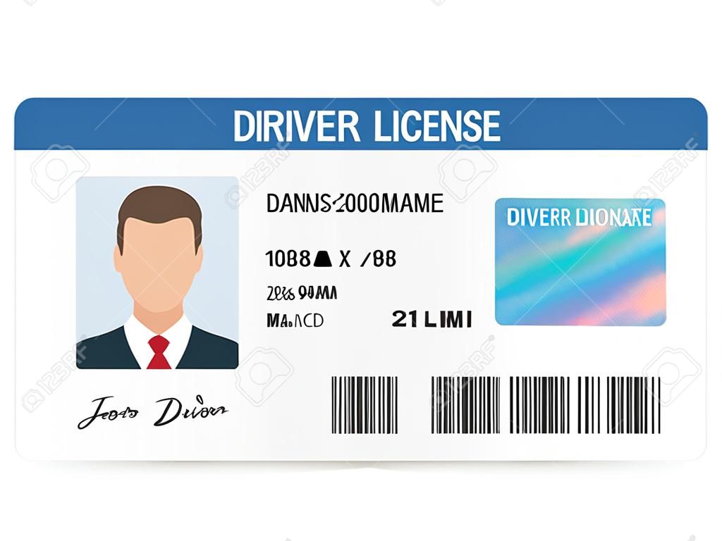 Modello di carta di plastica della patente di guida piana dell'uomo, illustrazione di vettore della carta di identificazione