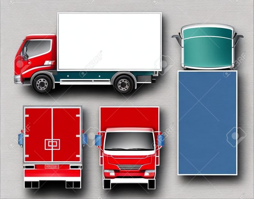 Cargo truck transportation on outline; Fast delivery or logistic transport with front, rear, side, top view on an easy color change template.