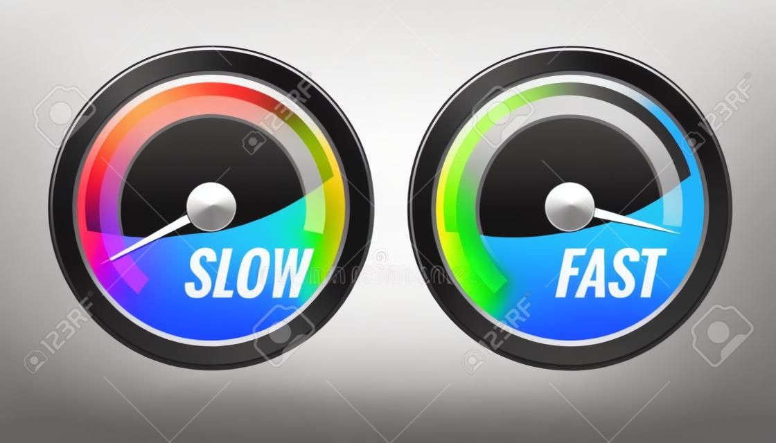 Credit Score Indicator Or Fast And Slow Download Speedometers.