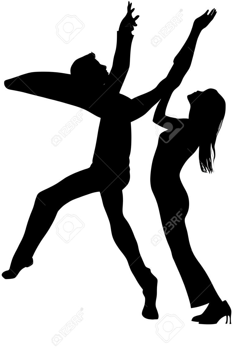 흰색 배경에 고립 스튜디오 실루엣에서 한 백인 부부 남자와 여자 춤 바위