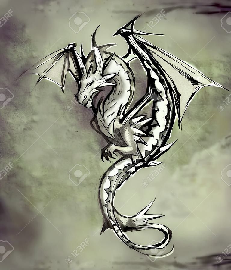 Croquis de l'art du tatouage, Fantasy dragon. Croquis de l'art du tatouage, monstre médiéval