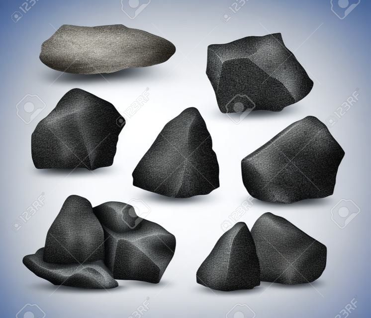 Granitowe kamienie, skały, zestaw samodzielnie na białym tle