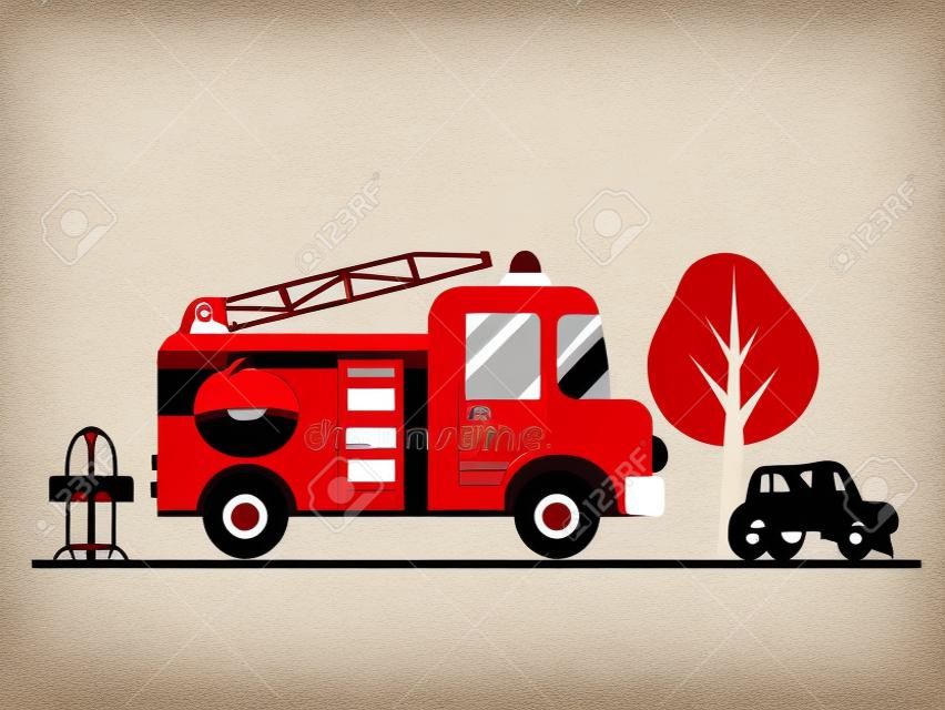 illustrazione di vettore del camion dei vigili del fuoco rosso