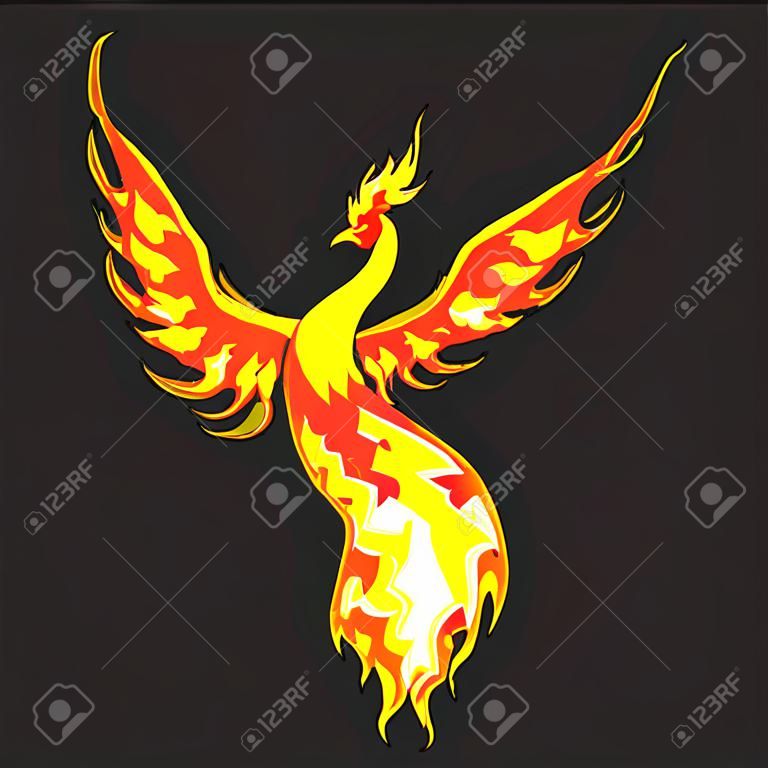 Phoenix Fiery con le ali diffuse L'immagine può essere utilizzato per tattoo