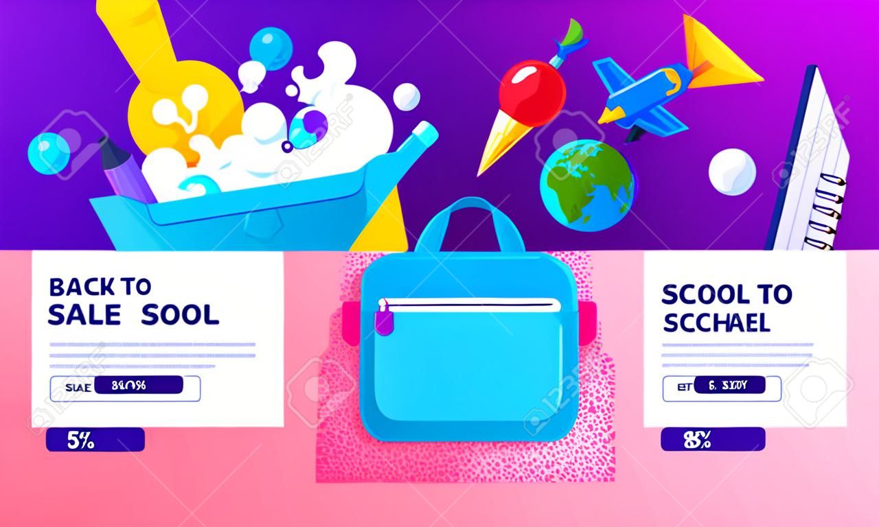 back to school sale banner, poster, flat design colorful, vector