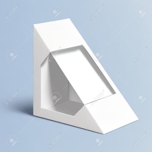 White Cardboard Triangle Box Verpackung für Sandwich, Lebensmittel, Geschenk oder andere Produkte. Illustration Isoliert Auf Weißem Hintergrund. Mock Up Vorlage bereit für Ihr Design. Produkt Verpackung Vektor EPS10