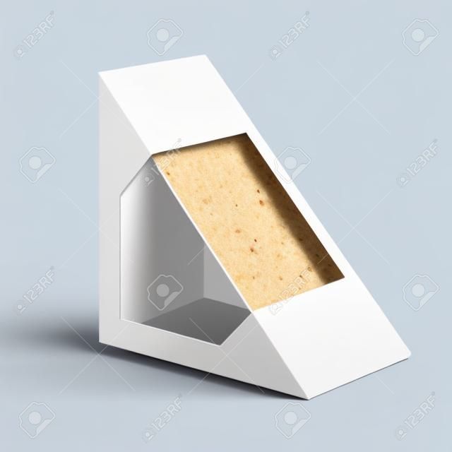 White Cardboard Triangle Box Verpackung für Sandwich, Lebensmittel, Geschenk oder andere Produkte. Illustration Isoliert Auf Weißem Hintergrund. Mock Up Vorlage bereit für Ihr Design. Produkt Verpackung Vektor EPS10