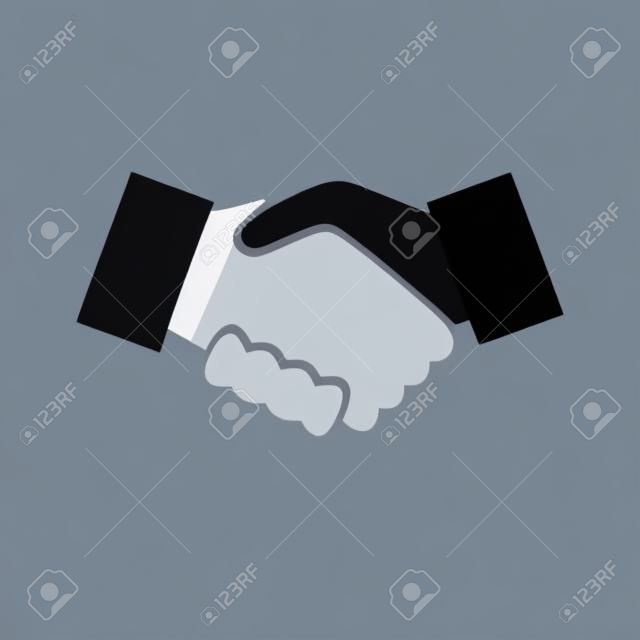 握手黑色平面图标与影子商务协议会议和祝贺的概念