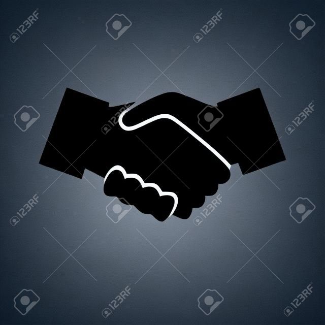 Рукопожатие. Черный плоский значок с тенью. Бизнес, соглашения, встречи и поздравить концепцию.