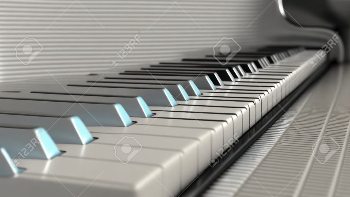 Piano teclado close up view ilustração 3D