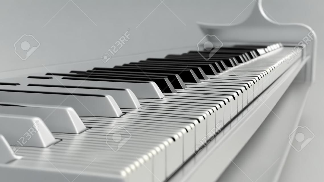 Illustrazione 3D di vista ravvicinata della tastiera del pianoforte