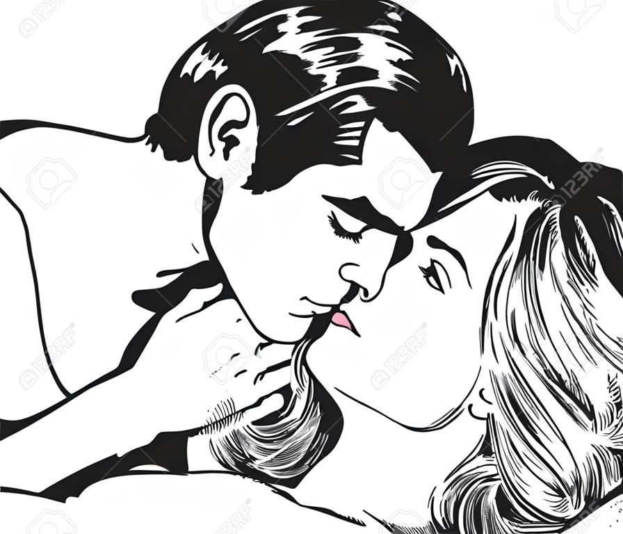 Ilustración de una pareja de amantes dibujada en estilo cómico