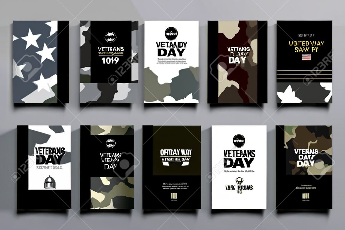 Set of brochure, poster templates in veterans day style. Beautiful design and layout