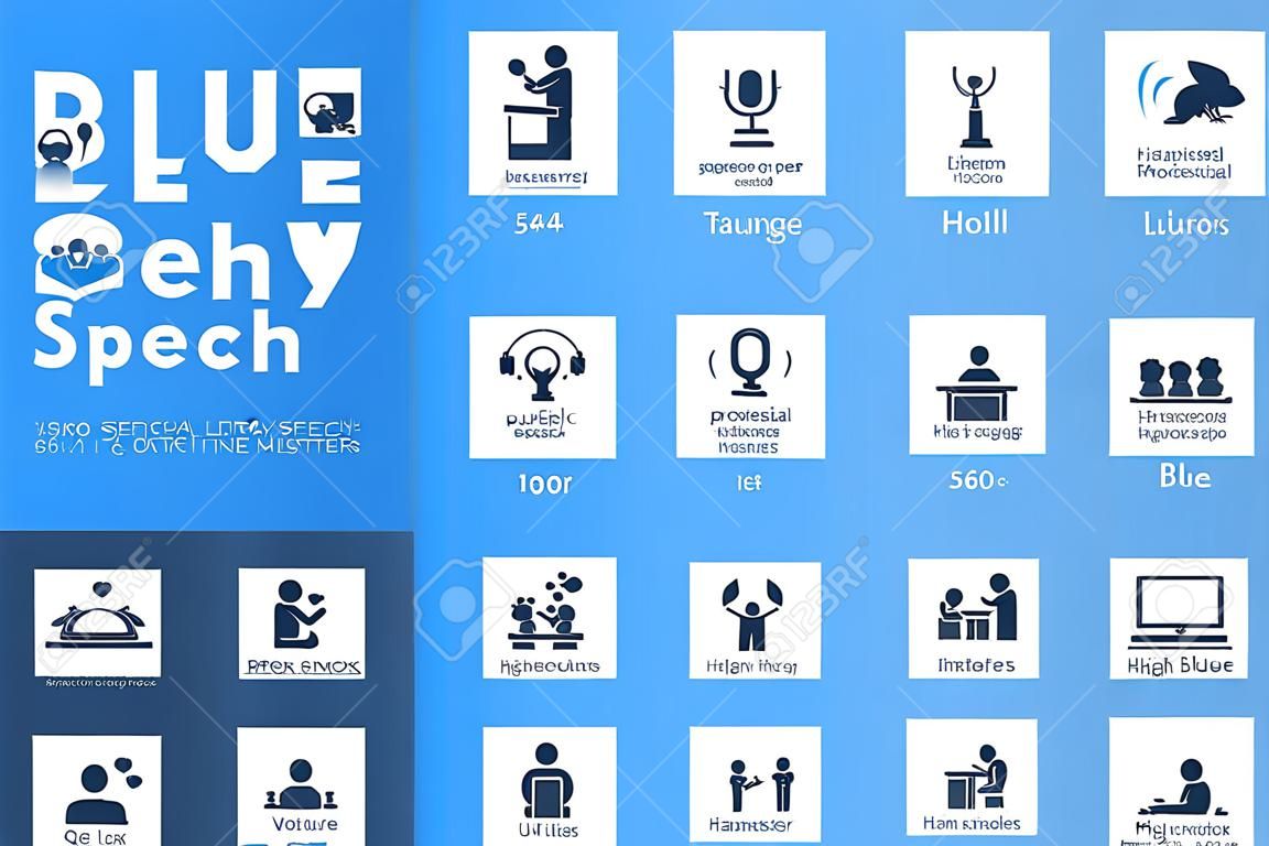 BLUE HAMSTER Library public speech vector set of modern simple icons