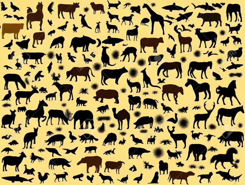 big collection of different animals silhouette 