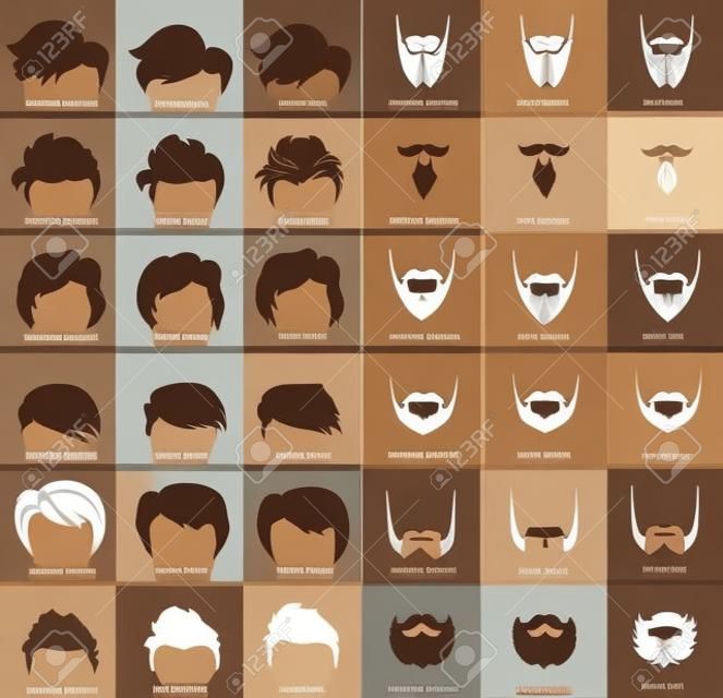 vector set of hairstyles and beards with three colors - brown, blond, brunette