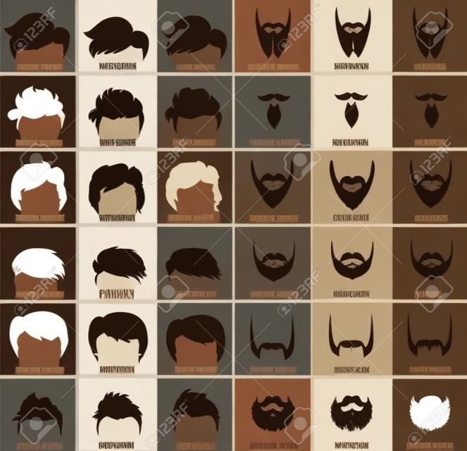 矢量集髮型和鬍鬚的三種顏色 - 棕色，金發碧眼，黑髮