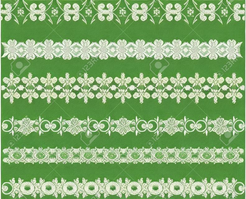 set of green floral vintage border